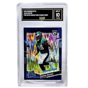 JALEN CARTER RC RATED ROOKIE 2023 DONRUSS OPTIC PURPLE SHOCK PRIZM GEM MINT 10